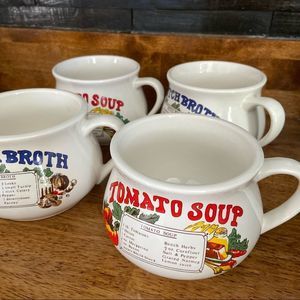 Vintage 70s Soup Bowls / Cups | Set Of 4 | Tomato Soup | Scotch Broth | Antique